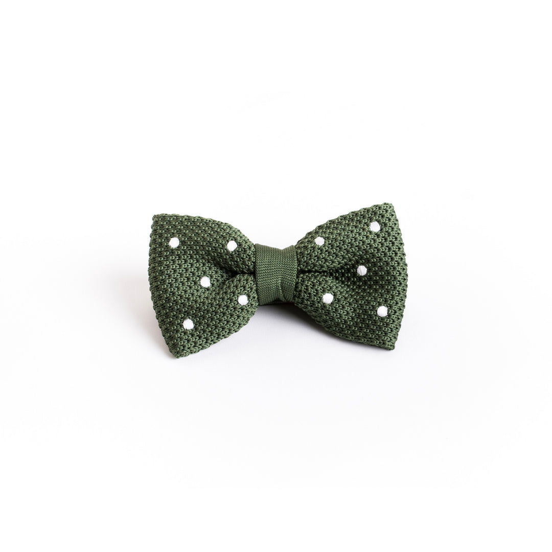 Noeud papillon vert à pois blancs en mailles tressées pré-noué ajustable pour homme