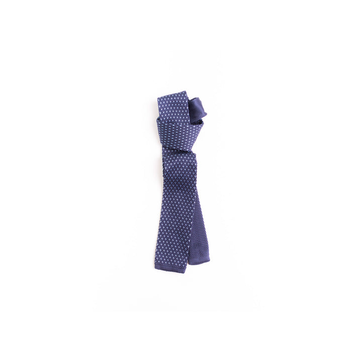 Cravate bleue violette à pois blancs unisexe en maille tressée